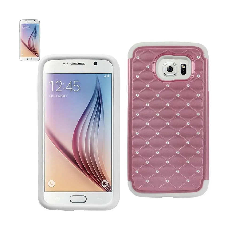 Reiko REIKO SAMSUNG GALAXY S6 HYBRID HEAVY DUTY JEWELRY DIAMOND CASE IN WHITE PINK