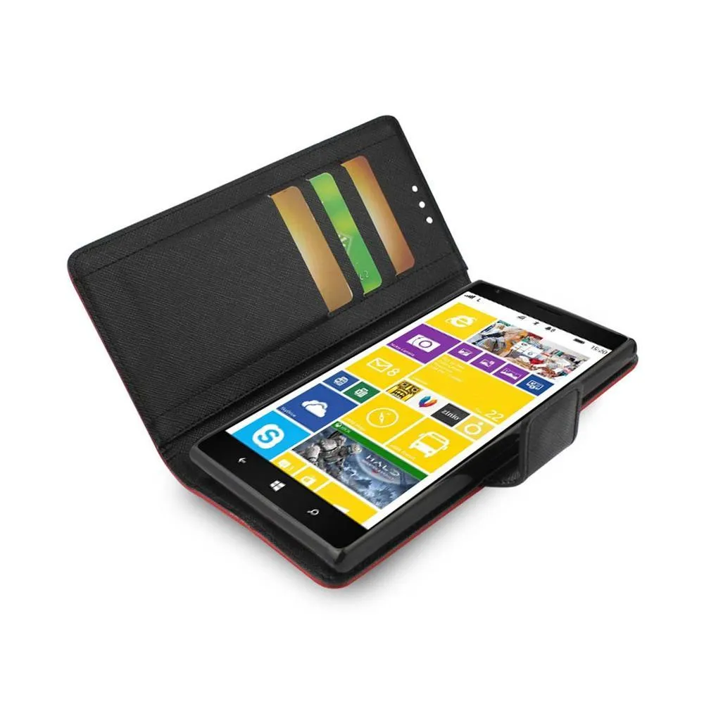 Reiko Wallet Case 3 In 1 For Nokia Lumia 1520 Red With Black Interior Leather-Like Material And Polymer Cover