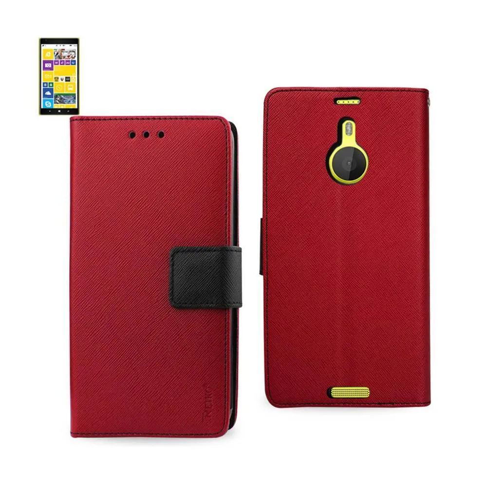 Reiko Wallet Case 3 In 1 For Nokia Lumia 1520 Red With Black Interior Leather-Like Material And Polymer Cover