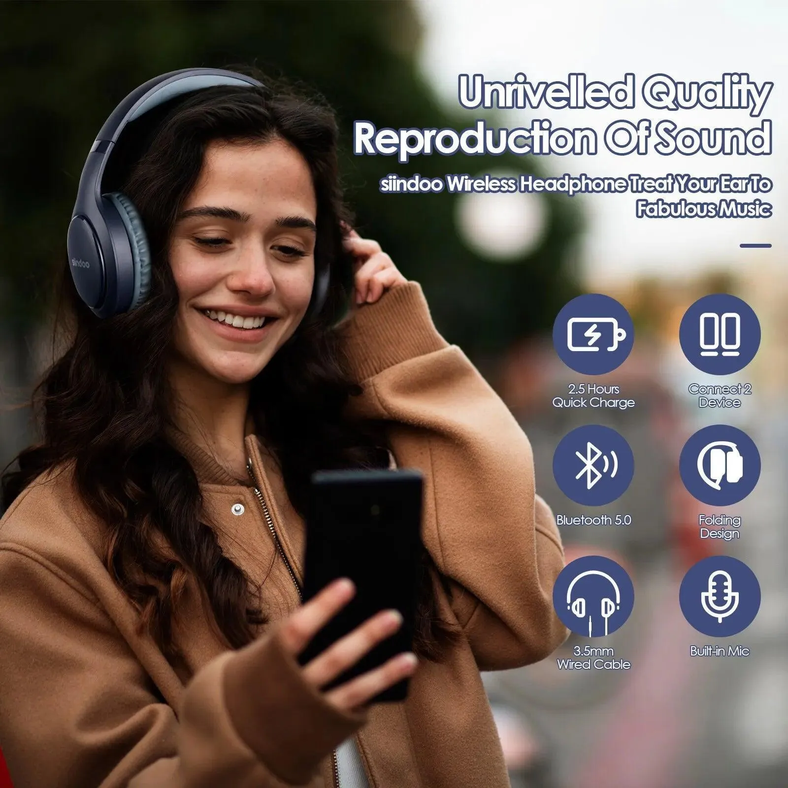 Siindoo Bluetooth Headphones: Superior Sound Quality with Powerful Bass and Long Battery Life