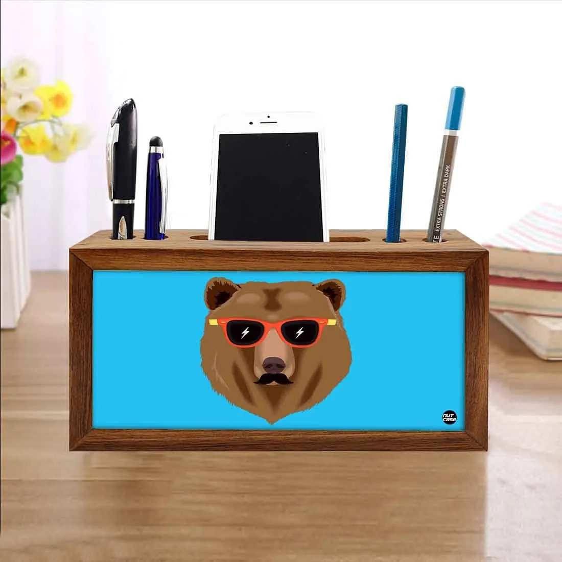 Solid Wood desk organizer - Bear Blue