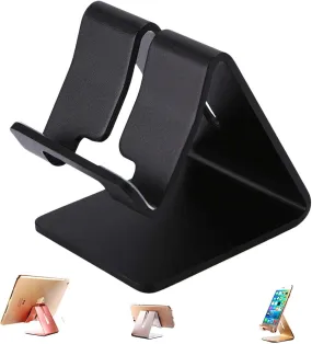 Tablet Stand, Phone Stand - Aluminum Solid Portable Desktop Holder. Dock Compatible with Phone 13/ 12/ 11 XR/ MAX XS/ Max XR, iPad Pro 9.7, 10.5, Air Mini 2/ 3/ 4, Kindle Tab (4-13 Inch) -Black