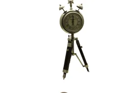 The Heritage World Antique Steel Finish Roman Number Clock with Tripod Stand Nautical Home Décor (Silver)