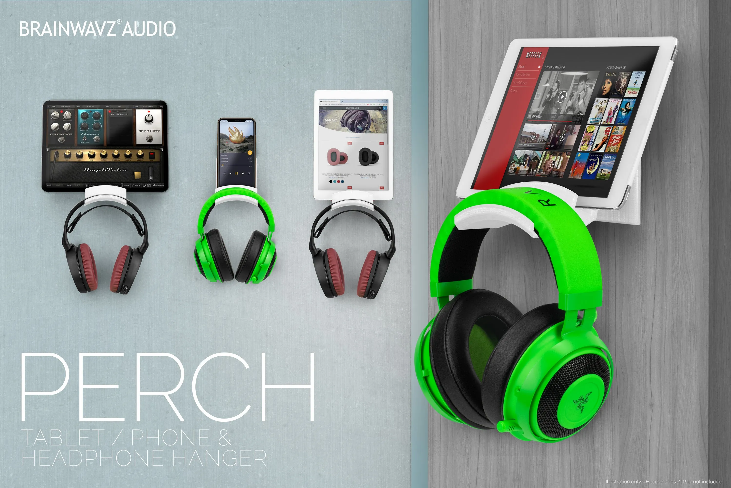 The Perch - Tablet / Phone Mount & Headphone Hanger - iPhone, iPad & Most Android Devices