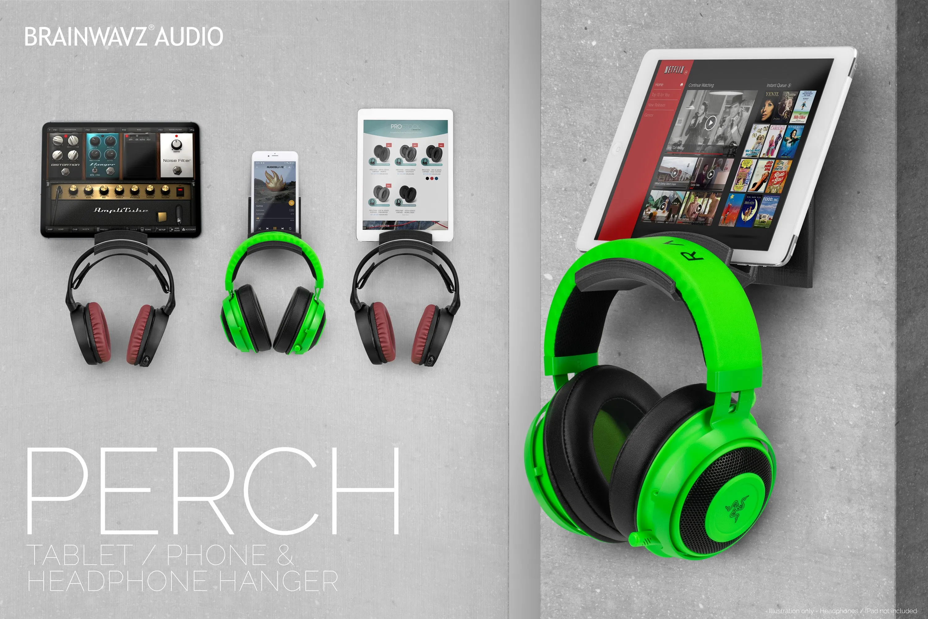 The Perch - Tablet / Phone Mount & Headphone Hanger - iPhone, iPad & Most Android Devices