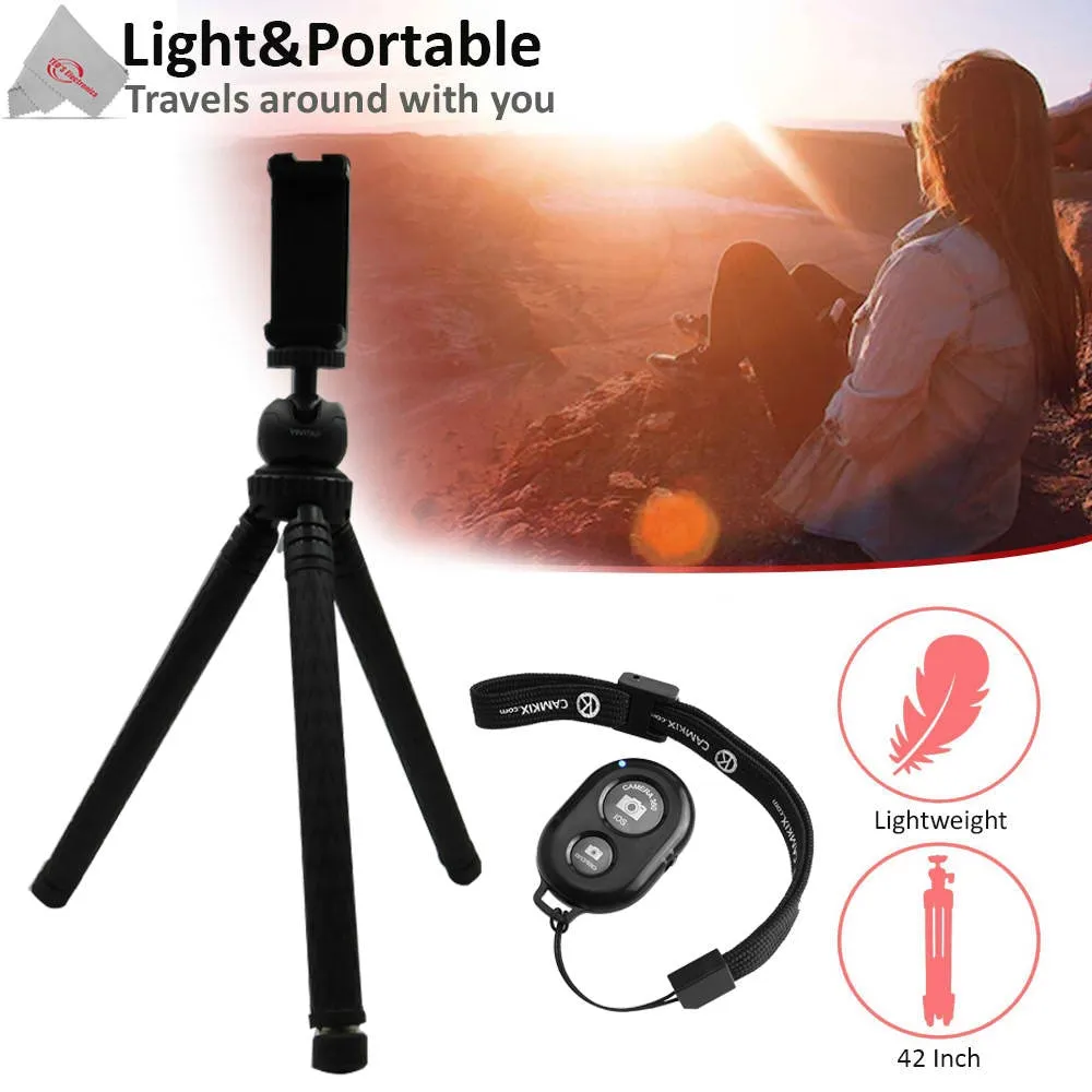 Vivitar 42" Fold Able Travel Tripod 360° Ball Head Rotation with Smart Phone Cradle and Wireless Remote