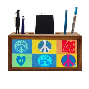 Wooden desk pen mobile organizer - Retro Peace Love