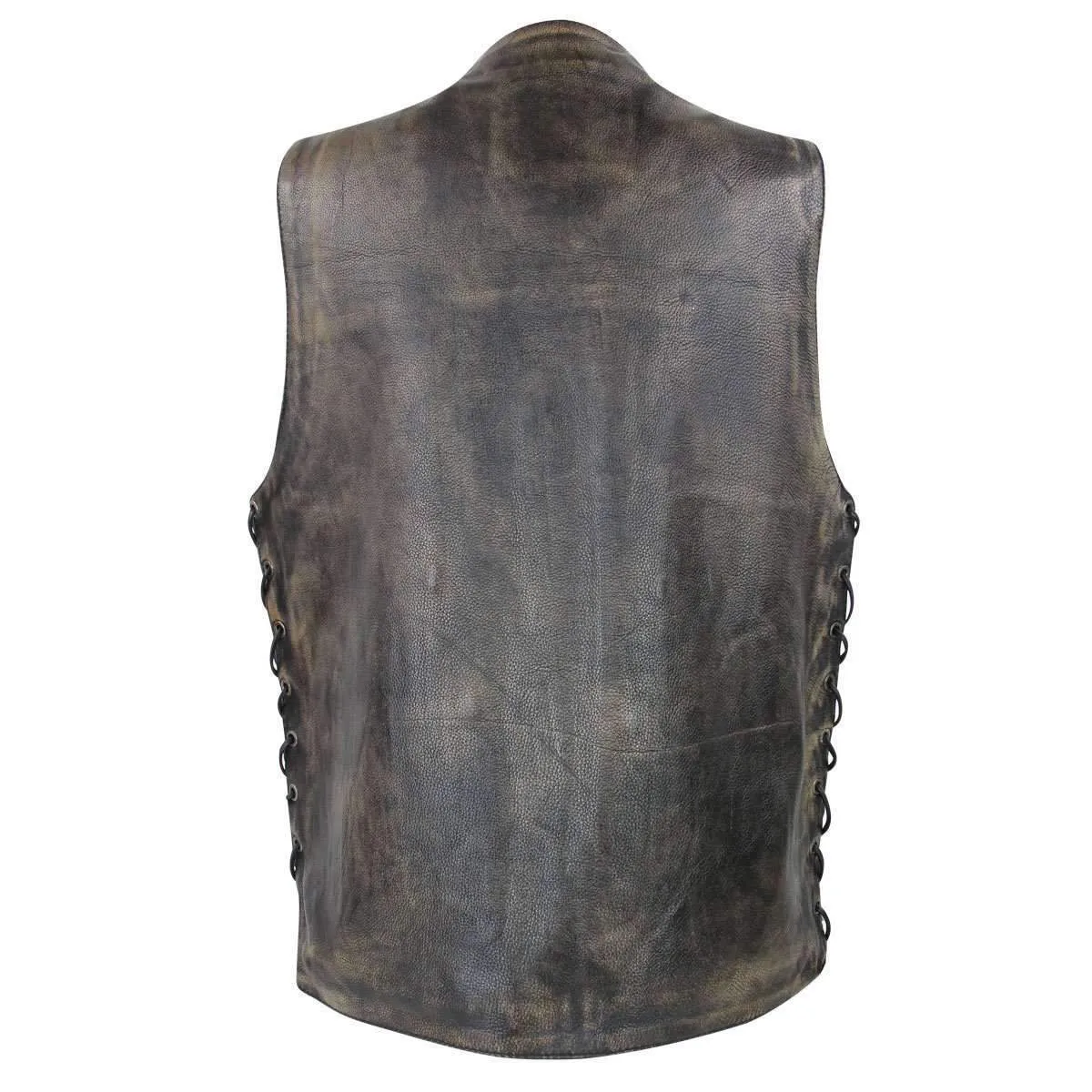 Xelement XS3540 Men's 'Wreck' Distressed Brown Multi-Pocket Motorcycle Biker Rider Leather Vest